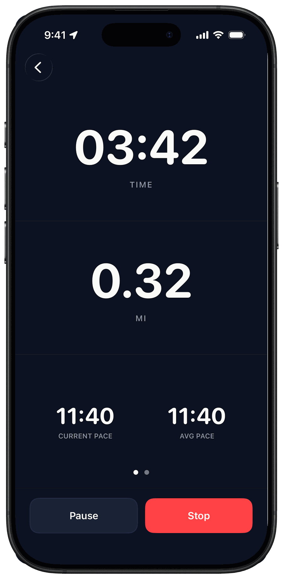 FitCove tracking an Easy Run on iPhone — time, distance, current and average pace