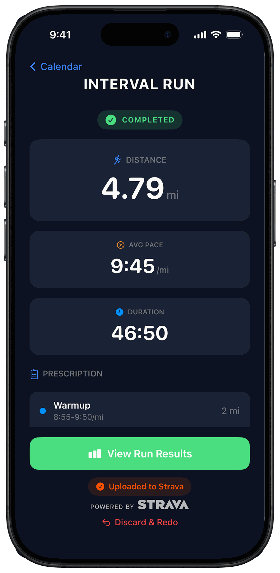 FitCove completed run — stats recorded and uploaded to Strava